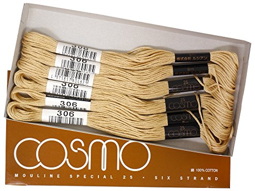 Cosmo No. 25 Embroidery Thread 8 m Bundles Col. 306 Cream Series 1 Box Pack of 6 Bundles - color: Cream
