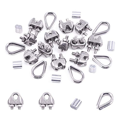 Swpeet 24Pcs M2 (1/16") Wire Rope Accessory Set, Included M2 Wire Rope Cable Clip Clamp, M2 Stainless Steel Thimble, 2mm Aluminum Crimping Loop Sleeve Perfect for 1/8 inch Wire Rope Cable (M2) - size: M2