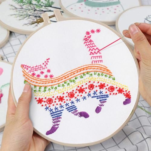Louise Maelys Cute Cat Embroidery Kit for Beginners Creative Set - color: flower cow