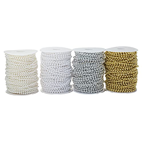 8mm Crafts Faux Pearl Beads Garland Pearl Bead Roll Strand of Pearls to Decorate Floral Centerpieces Wedding Party Favor Christmas Tree(33 Feet Gold) - color: Gold, size: 8 mm