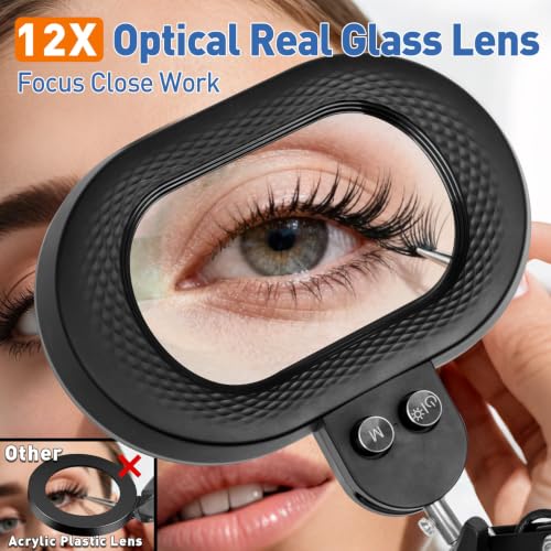 Floor Magnifying Glass with Light, 4 Wheel Stable Stand Base 12X - color: Black