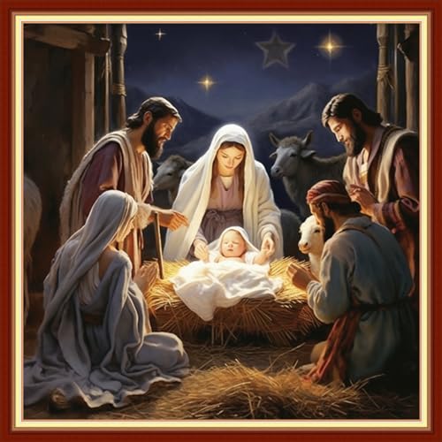 Funxvoot Stamped Cross Stitch Kits Beginners Full Range of Embroidery Kits for Adults 11CT Embroidery Patterns Needlepoint Kits Printed Cross Stitch Kits - (Nativity 18x18 inchs) - color: Cross Stitch Kits 11
