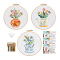 GLTAYLMY 3pcs Embroidery Starter Kit with Vase Pattern, Stamped Cross Stitch Kits for Beginners Adults with Embroidery Hoop and Instructions, Hand Embroidery Kit - color: Floral456