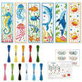 ORIGACH 6 Set Marine Animals Cross Stitch Bookmark Kit for Beginner with Backing Felt Floss Instructions DIY Stamped Embroidery Bookmark Kit for Adults, Book Lovers - style: Marine Animals