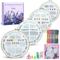 ETSPIL Beginner Embroidery Kit, 4K Video, 4 Floral Patterns, Gift Box - color: wreath 4