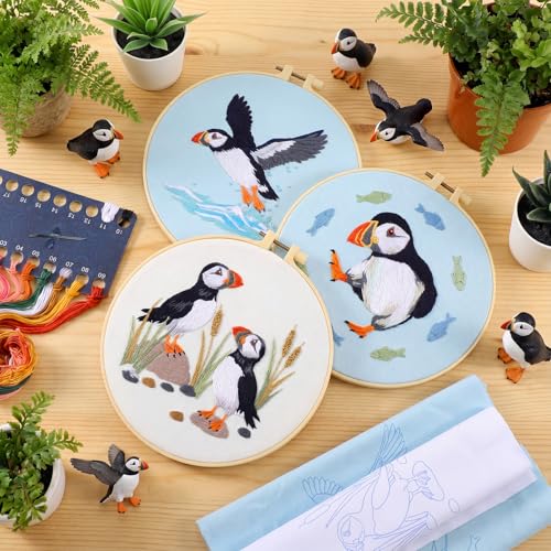 Mindsoft 3 Set Needlepoint Kit for Beginners with Hoop,Sea Bird - style: Sea Bird