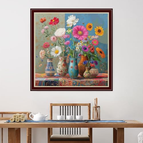 Dimensean Stamped Cross Stitch Kits Full Range of Embroidery Patterns Starter Kits for Beginners Adult DIY Cross Stitches Needlepoint Kits 11CT-Colorful Flowers on the Table 18x18 inch - color: Arts kits 36