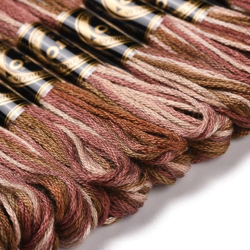 10 Skeins Coffee 0.5mm 6-Ply Polyester Embroidery Floss Cross Stitch Threads Segment Dyed Gradient for DIY Craft Hand Sewing Knitting DIY Crafts Jewelry Making 8.75 Yards(8m)/Skein - color: Coffee