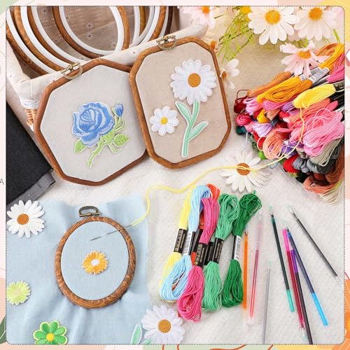 Hotop 138 Pcs Embroidery Kit 9 Hoop 100 Thread 5 Fabric 16 Needles