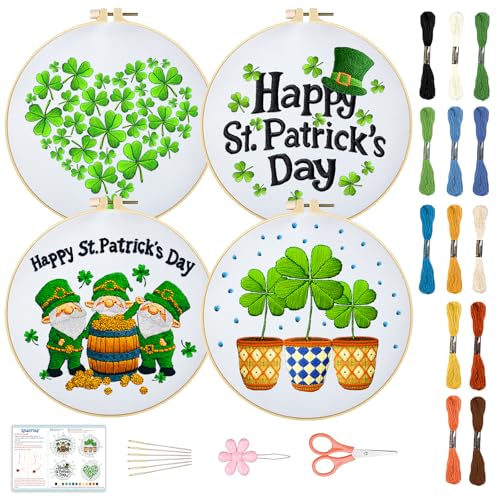 BEUNITONE 4 Set Lucky Clover Pattern Embroidery Kit for Adult Beginners - style: B-Lucky Clover