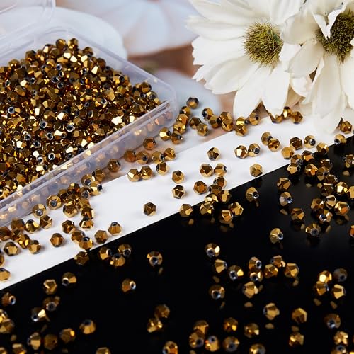 1100PCS 4mm Bicone Crystal Glass Beads for Jewelry Making, Sparkling Mini Beads for Suncatchers, DIY Bracelets & Craft Projects (Coffee Gold) - color: Coffee Gold, size: 4MM 1100 Pcs