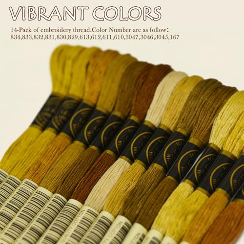 Premium Rainbow Color Embroidery Floss - Cross Stitch Threads - Friendship Bracelets Floss - Crafts Floss - 14 Skeins Per Pack Embroidery Floss, Gold Gradient - color: Gold Gradient