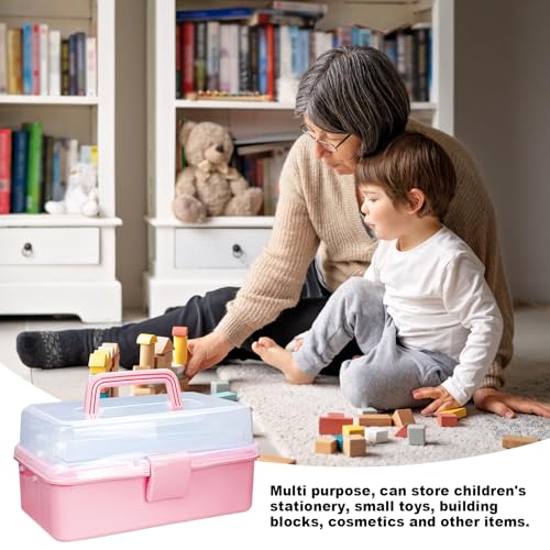 10Inch Tackle Box Organizer and Storage,Three-Layer Sewing Box With 2 Trays - color: PINK