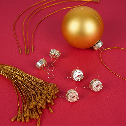 100 Pieces Round Christmas Ornament Caps and Ornament Hangers String Set - color: Gold
