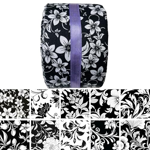 40P Cotton Jelly Roll Fabric Strips for Quilting and Sewing,Black&White - color: Black and White Floral