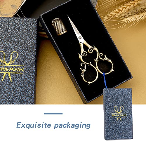 SHWAKK Embroidery Scissors 4.45in Ancient Cyan Gourd Flower Scissors - color: Gold gourd flower