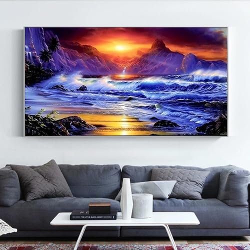 JATOK Diamond Painting Kit for Adults, Ocean Sunset, 27.5 x 15.7 in - color: Rust