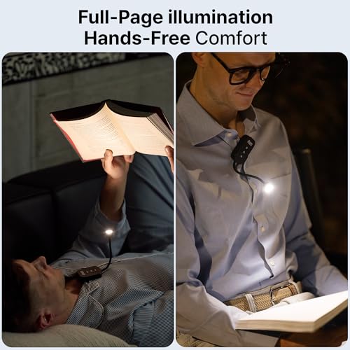 Clip-On Light for Clothes with Portable Case – Book Light, USB Rechargeable LED Lamp for Reading in Bed, Eye-Friendly 3 Color Modes, 3-Level Dimming - color: Black
