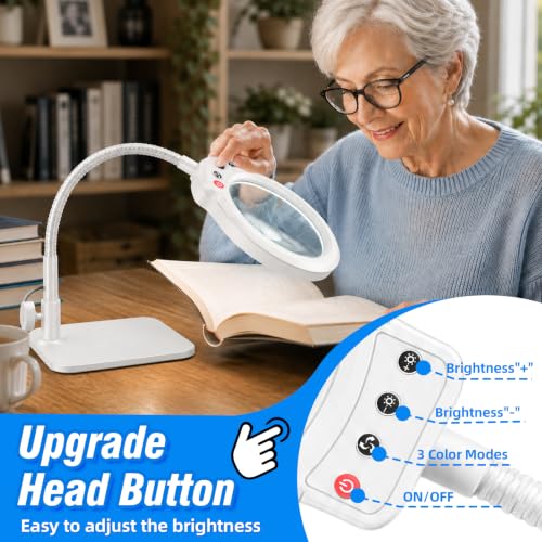 30X 10X Large Magnifying Glass with Light and Stand,LED Magnifier Desk Lamp - color: White