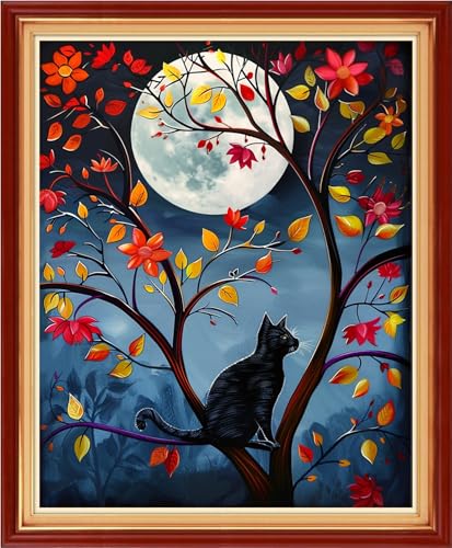 Artvxeay Stamped Cross Stitch Kits Beginners Full Range of Embroidery Starter Kits for Adults Printed Cross Stitching DIY Needlepoint Kit 11CT- Cat Admiring the Moon 16x20 inch - color: Color57