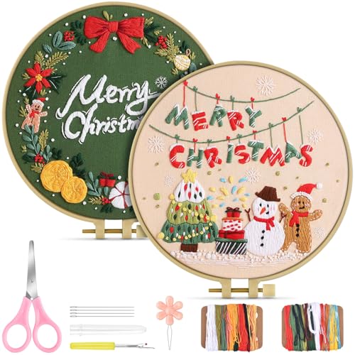 TINDTOP Christmas Embroidery Kit for Adult, Embroidery Kit for Beginners - color: Christmas 2 Pack