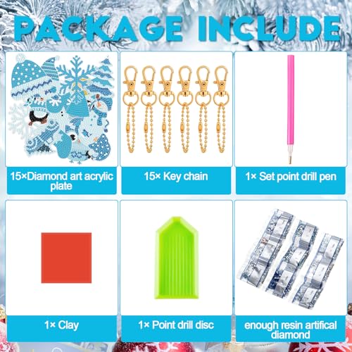 Yuxung 15 Pcs Christmas Diamond Art DIY Keychain Hanging Ornament, Cute - color: Cute