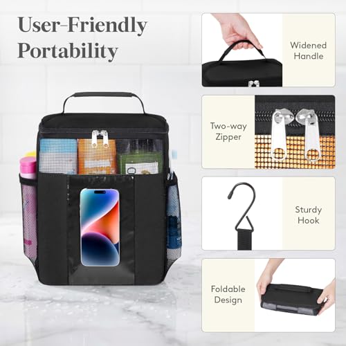Lifewit Mesh Shower Caddy, Hanging Bathroom Organizer with PVC Phone Bag - color: Black, size: L(10"L x 6"W x 11.5"H)