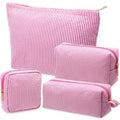 Sanwuta 4 Pcs Seersucker Pouch Striped Makeup Bag Set, Pink - color: Pink