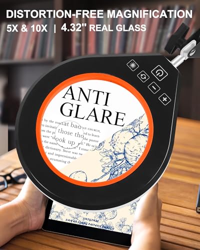 Real Glass Magnifying Lamp, 10X/5X, 10 Brightness, LED, Long Arm, Orange - color: Orange