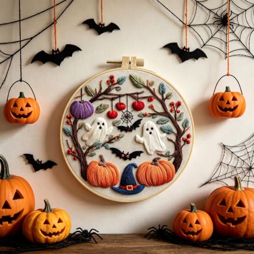 RUIQLXHANG Halloween Ghost Pumpkin Embroidery Kit for Beginners - color: Ghost Pumpkins