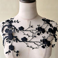 2pcs Iron on Plum Flower Applique Black Color Embroidery Vine of Floral for Clothing,Costumes - color: Black