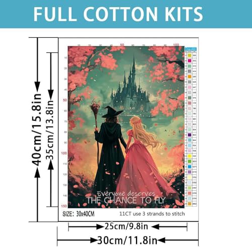 Witch Stamped Cross Stitch Kits for Adults -Princess Embroidery Kits for Beginners Adults,11 CT Patterns Dimensions Counted Cross Stitch Kits for Adults Arts Craft 12x16 inch - color: Cross stitch-29