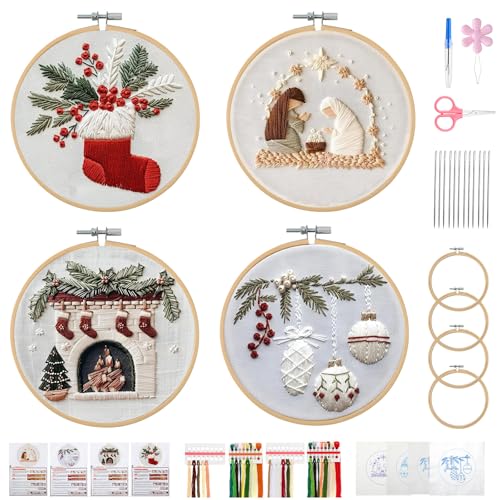KerrDtbb Christmas Embroidery Kit, DIY Hand Embroidery Kit (C) - style: C
