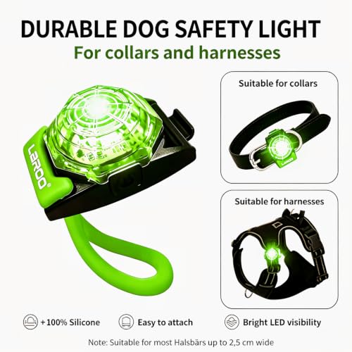 LaRoo Dog Collar Light, 13g Ultra-Light USB Rechargeable LED Dog Lights, IPX6 Waterproof 3 Modes Clip-On Pet Safety Light for Night Walking, Hiking & Camping -Green - color: Green-B