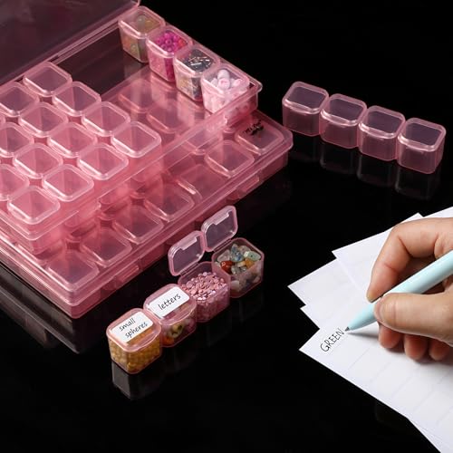 Mr. Pen- Bead Storage Containers, 28 Grids, 2 Pack, Transparent Pink - color: Transparent Pink, size: 2 Pack-56 Pcs(6.8"x4.4"x1")