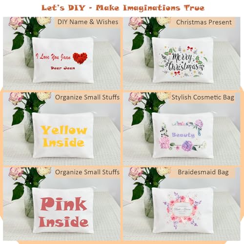 Koolmox 20 PCS Blank Canvas Makeup Bags, Bulk White Cosmetic Makeup Bags Canvas Pouch with White Zipper for Tie Dye, Embroidery, Patches, Heat Transfer Sublimation Painting DIY Customization - color: White White, size: Small (8x5'')