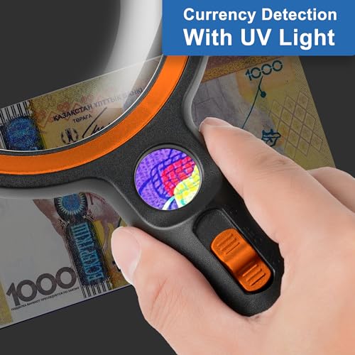 Magnifying Glass with 30 LED Lights, 10X 20X 45X Handheld Illuminated - color: Black & Orange