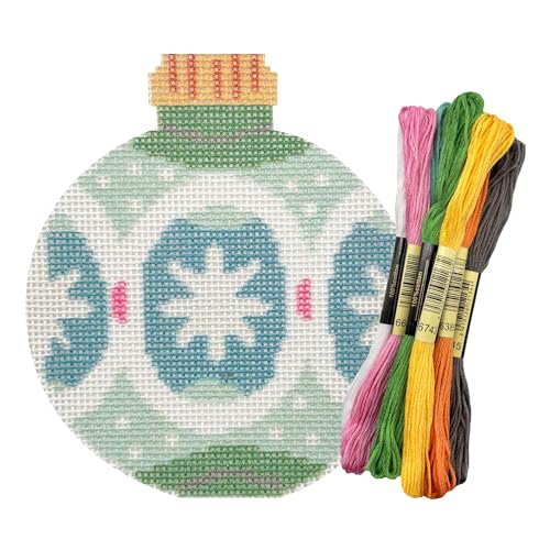 Howie's Needlepoint Christmas Needlepoint Kits, 18CT Printed Embroidery Pattern Starter Kits, Stamped Patterns Canvas Kits(Christmas Green Snowflake Ball,3.5x4inch) - color: Christmas Green Snowflake Ball