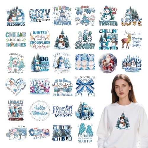 30Pcs Winter Snowman Dtf Transfers Ready to Press Iron on Transfer - color: Winter Snowman251