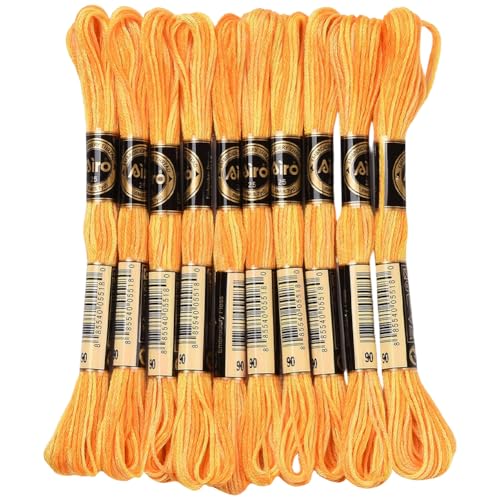 10 Skeins 87.5 Yards 6 Ply Variegated Gold Cross Stitch Floss Segment Dyed Embroidery Thread Gradient Friendship Bracelet String Yarn Bulk for Sewing Making Jewelry Needlecraft Knitting DIY - color: Gold