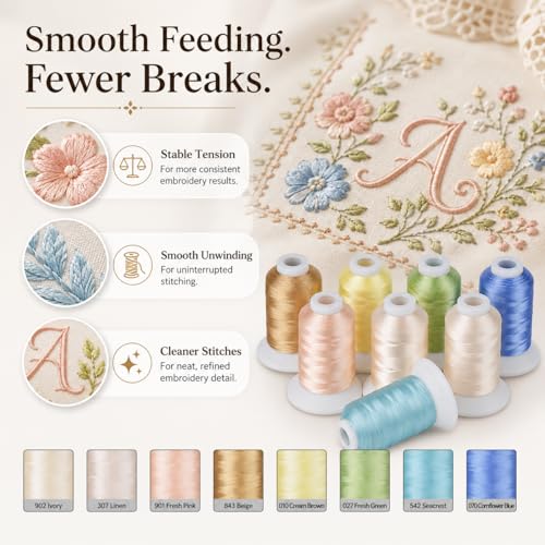 Simthread Pastel Embroidery Thread Set, 8 Brother Color Shades, 40WT Polyester Machine Embroidery Thread, 550 Yards Each Spool for Brother Babylock Janome Singer and Other Embroidery Machines - color: 550YPastelBrother