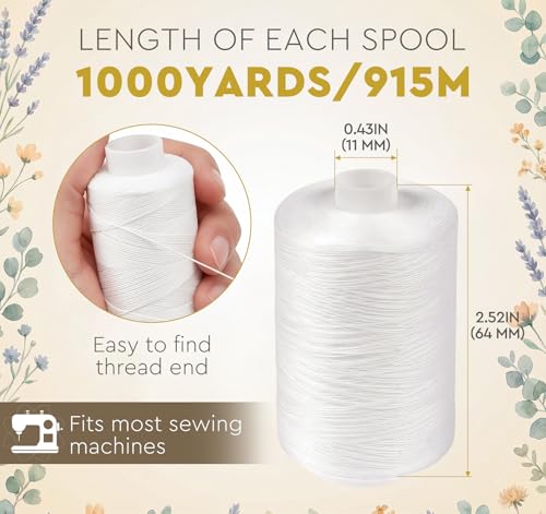 ilauke Sewing Thread 12 Spools, 1000 Yards Each Polyester Thread - color: 12 White