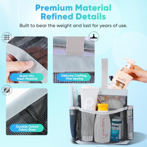 EUDELE Mesh Shower Caddy Portable for College Dorm Room Essentials, Shower Caddy Dorm with 9-Pocket Large Capacity for Beach, Swimming, Gym, Camping, Travel essentials - color: Black-Grey