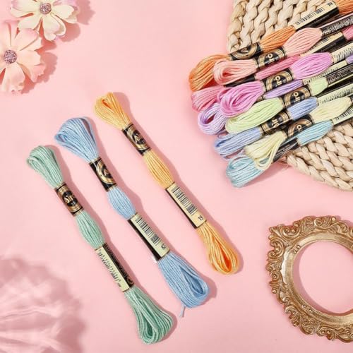 24 Skeins 210 Yards Variegated Embroidery Floss Cross Stitch Thread 6 Ply Macaroon Friendship Bracelet String Yarn Threads Bulk for Jewelry Making Bracelet Knitting Stitching DIY Crafts - color: Candy Color