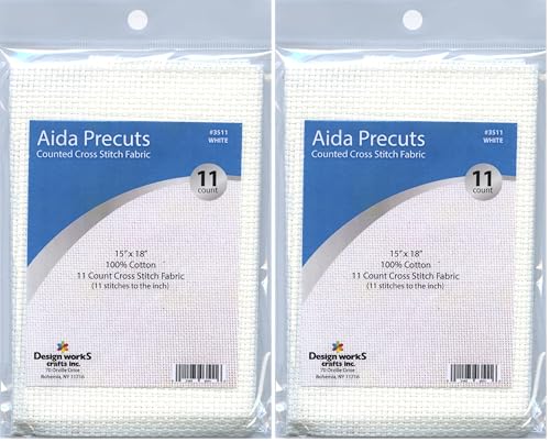 Design Works Crafts 11 Aida Fabric Pre-Cut for Counted Cross Stitch-White, 15" x 18" (Pack of 2) - size: 15" x 18" (Pack of 2)
