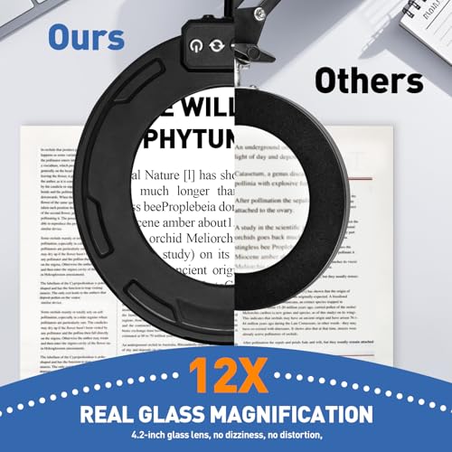 HITTI 12X Ultra Long Magnifying Glass with Light and Clamp - color: Black, size: 12X