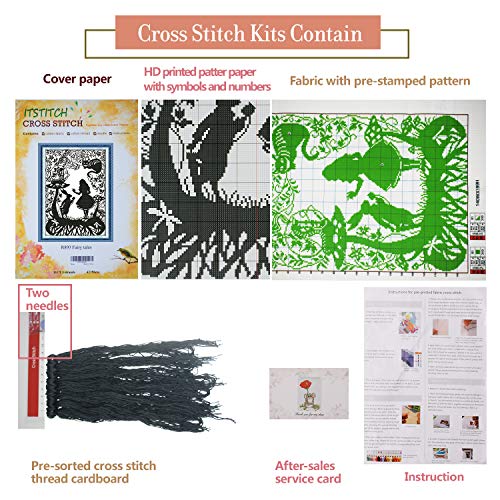ITSTITCH Printed Cross Stitch Kits for Adults 11CT 17x22 in DIY Embroidery Starter Kits Easy Patterns Embroidery for Girls Crafts DMC Stamped Supplies Needlework Fairy Tales Cat Rabbit Princess - color: Stamped 22x16.5 inch
