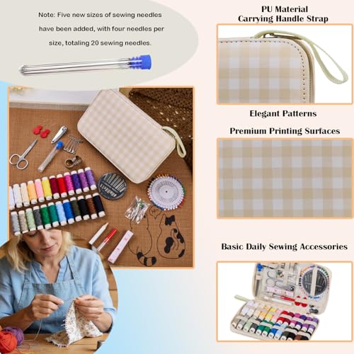 Travel Basic Sewing Kit with Checkered Pattern Sewing Set - color: 130PCS-Checkered
