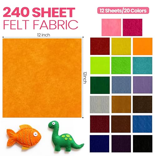 Moukeren 240 Pcs 12 X 12 Inch Felt Sheets, 20 Colors - color: Rainbow, size: 12 x 12 Inch