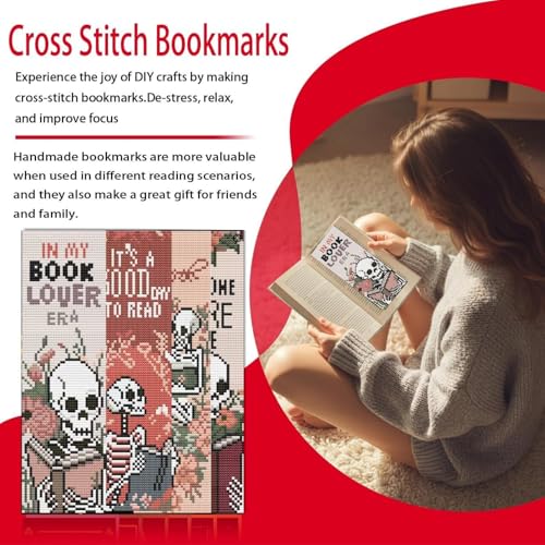 niurenmaoyi 4 Pack Skeleton Bookmark Stamped Cross Stitch Kits for Beginner - color: Cross Stitch Kits0512-01